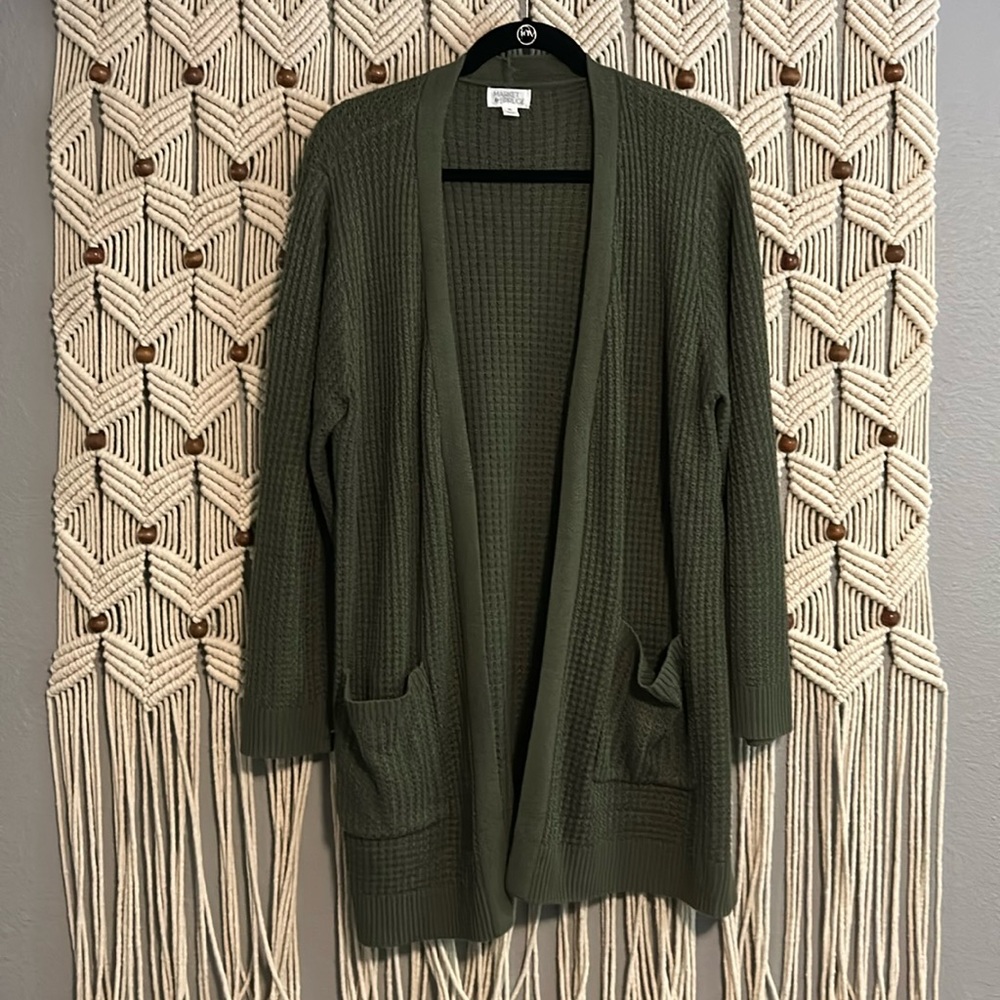 Market & Spruce olive green knit cardigan